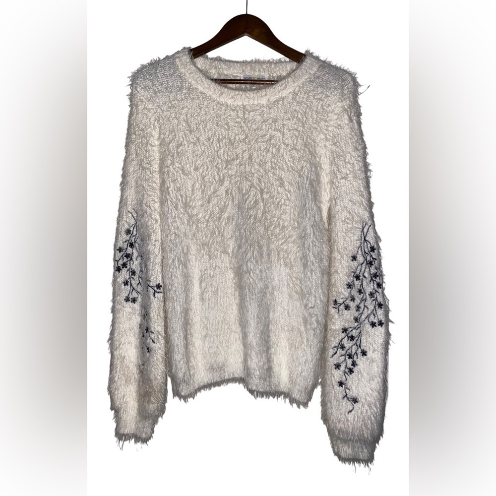 Women Woven Floral Heart Embroidered Sweater Soft‎ Pullover Casual Comfy Outdoor